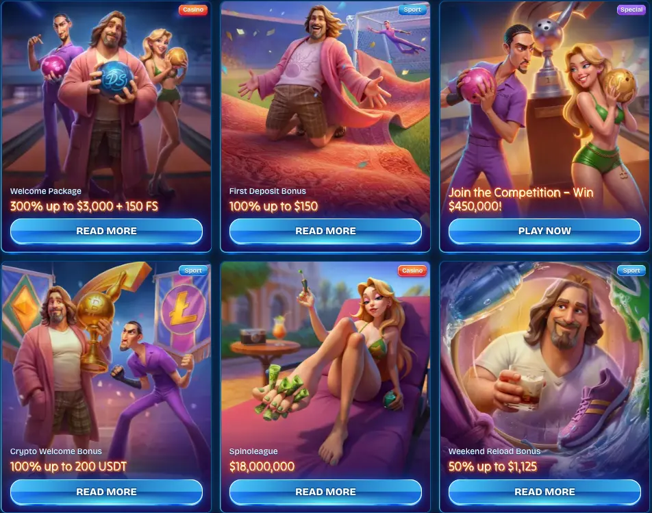 Dudespin Casino — welcome bonus 300% up to C$3,000 plus 150 free spins